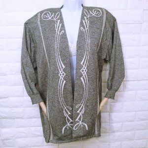 Vintage 80s Kriss Sweden Open Cardigan Knit Sweater -L Pockets Power Shoulder